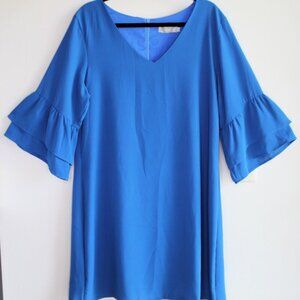 Belongsci Size XL Blue Bell Long Sleeve Knee Length Back Zipper Dress
